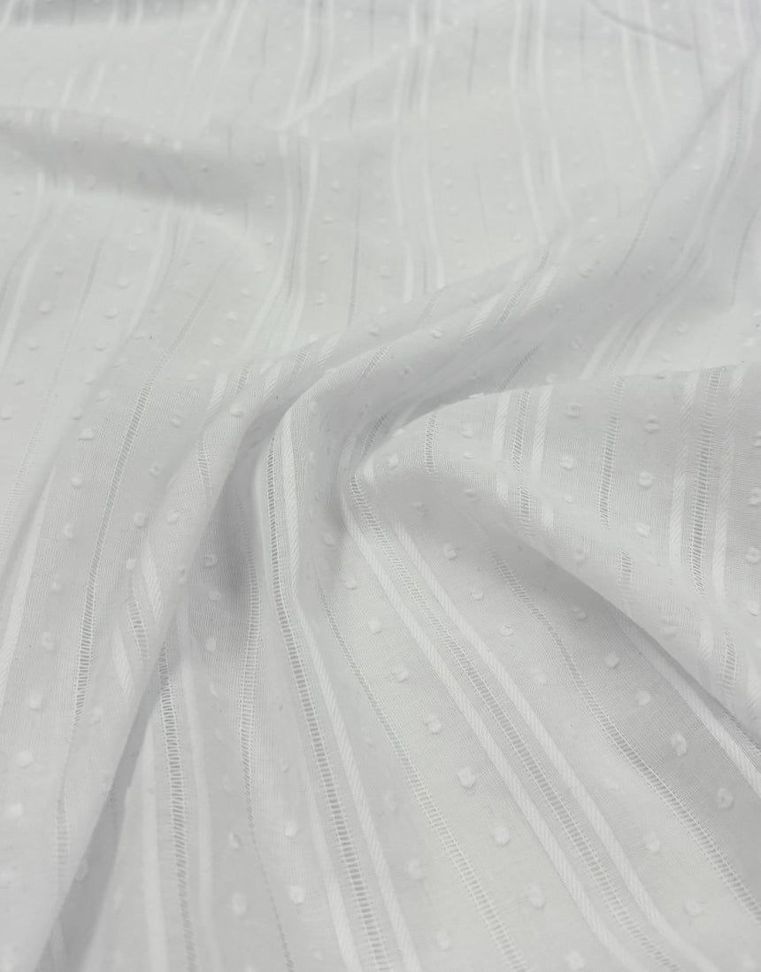 White Dobby Stripe Cotton Voile, Swiss Knot Fabric