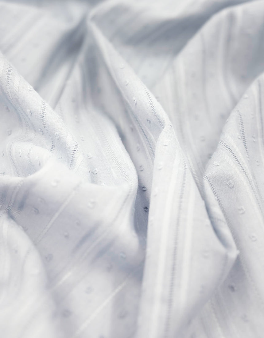 White Dobby Stripe Cotton Voile, Swiss Knot Fabric