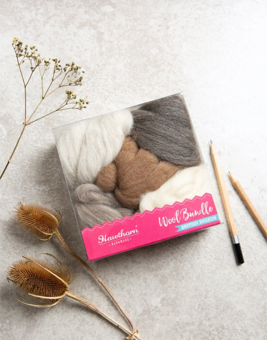 British Breeds Wool Bundle No.1 for Felting and Fibre Crafts, Hawthorn Handmade