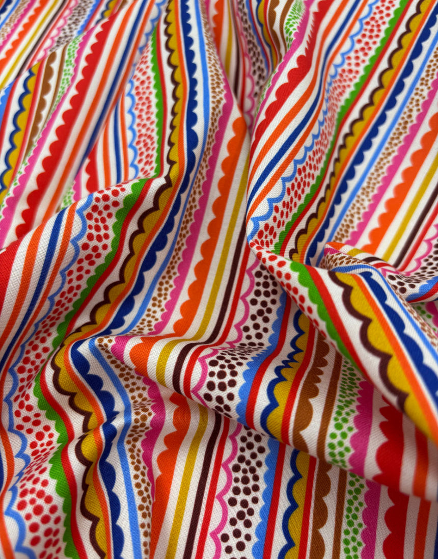 Ecru Ziggy Quilting Cotton Fabric, Primavera by Sholto Drumlanrig Thread & Ink Studio