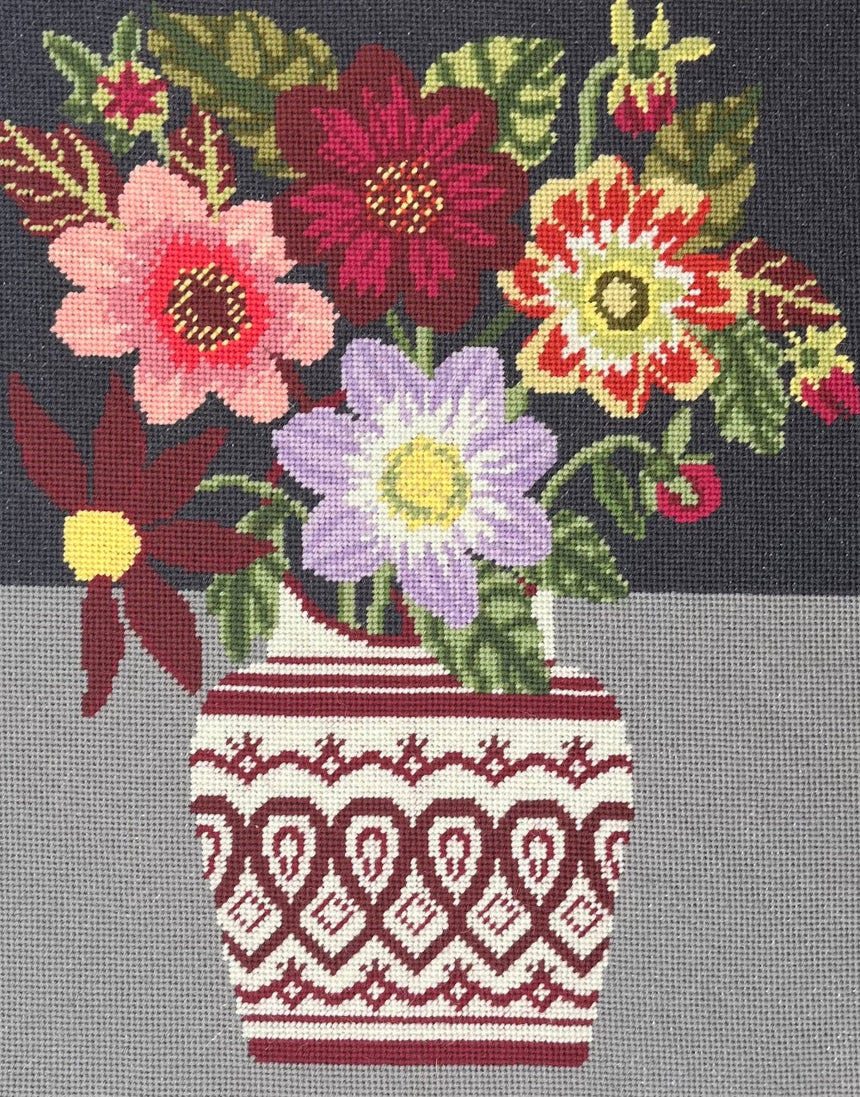 Burgundy Dahlia Tapestry Printed Canvas Kit, Vanessa Bowman