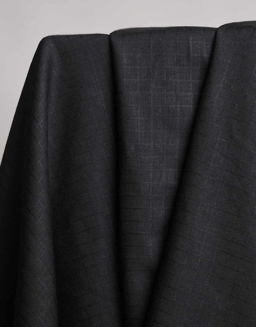 Charcoal Grey Little Tile Viscose Linen Fabric, Atelier Brunette