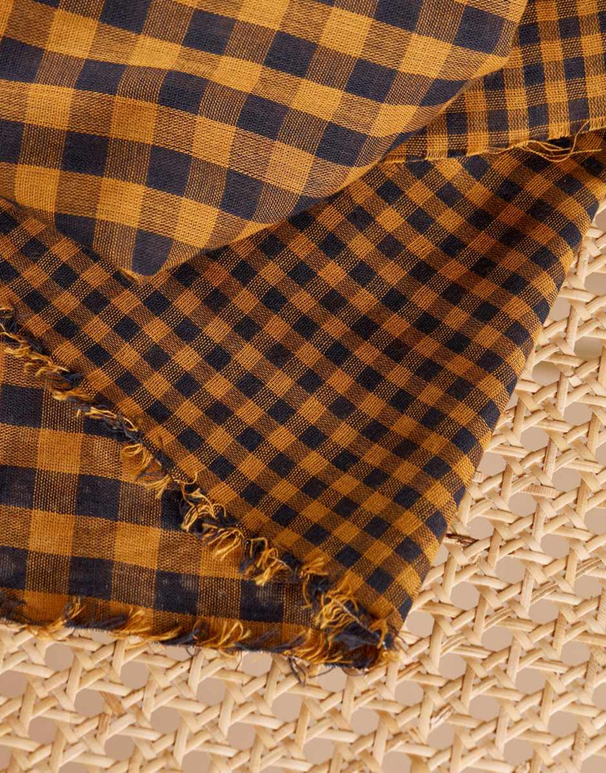 Ochre Night Double Sided Gingham Cotton Double Gauze Fabric, Atelier Brunette