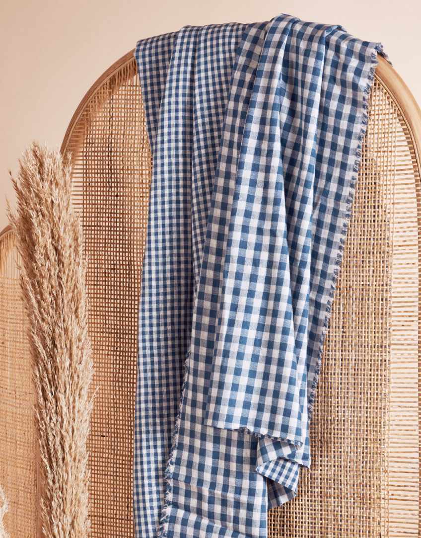 River Blue Double Sided Gingham Cotton Double Gauze Fabric, Atelier Brunette