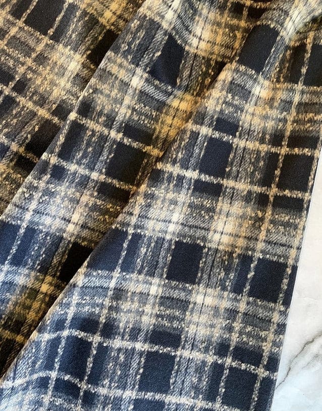 Not Specified Wool Blend Black / Checks Remnant 85cm - Black Narvic Tartan Wool Blend Coating Fabric 15505