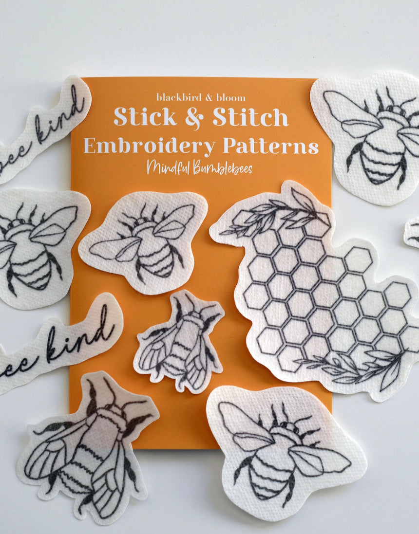 The Mindful Bumblebee Stick & Stitch Embroidery Patterns, Blackbird & Bloom