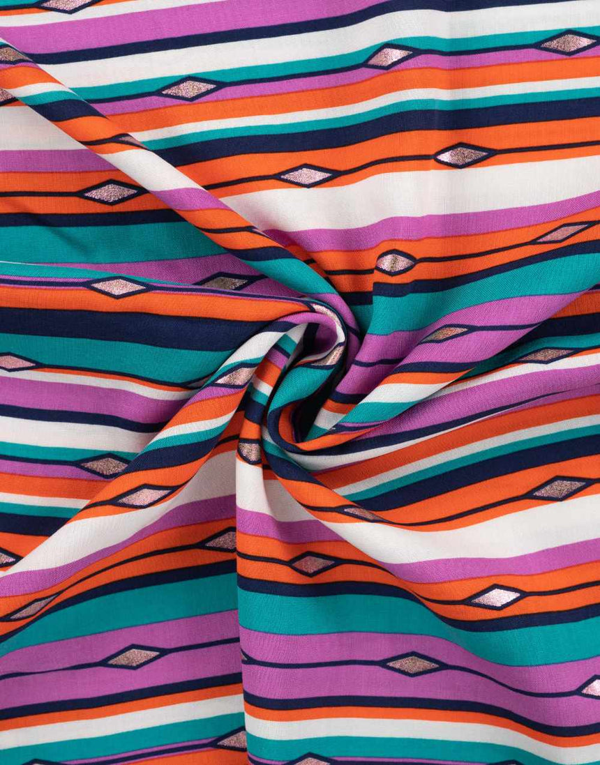 Bright Stripe Chally Viscose Foil Fabric