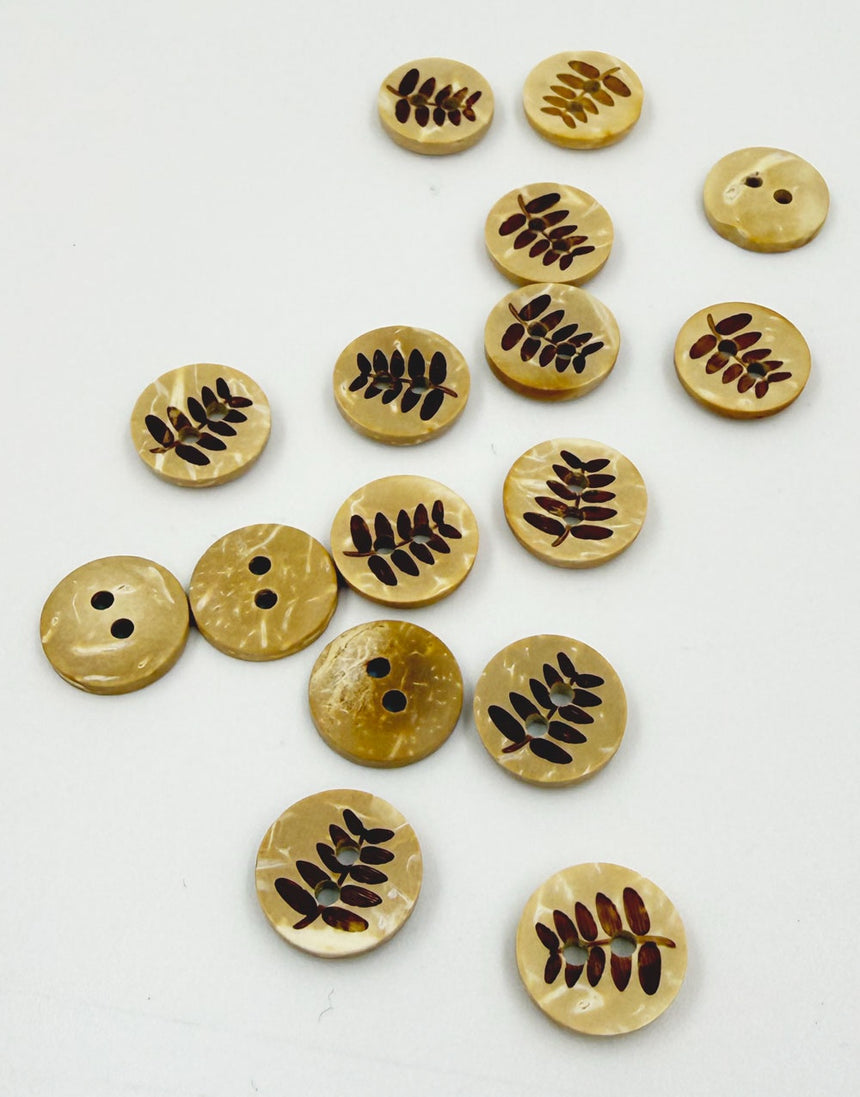 Coconut Shell Button, 13mm, Leaf
