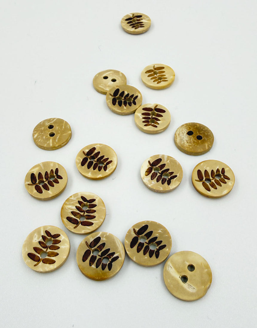 Coconut Shell Button, 13mm, Leaf