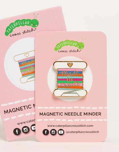 Bobbin Magnetic Needle Minder, Caterpillar Cross Stitch