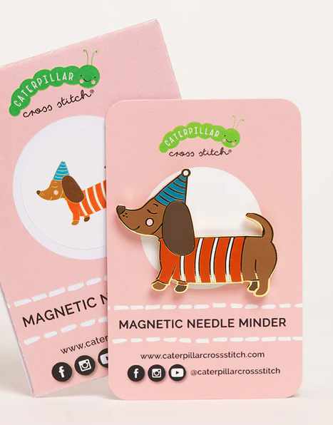 Festive Sausage Dog Magnetic Needle Minder, Caterpillar Cross Stitch