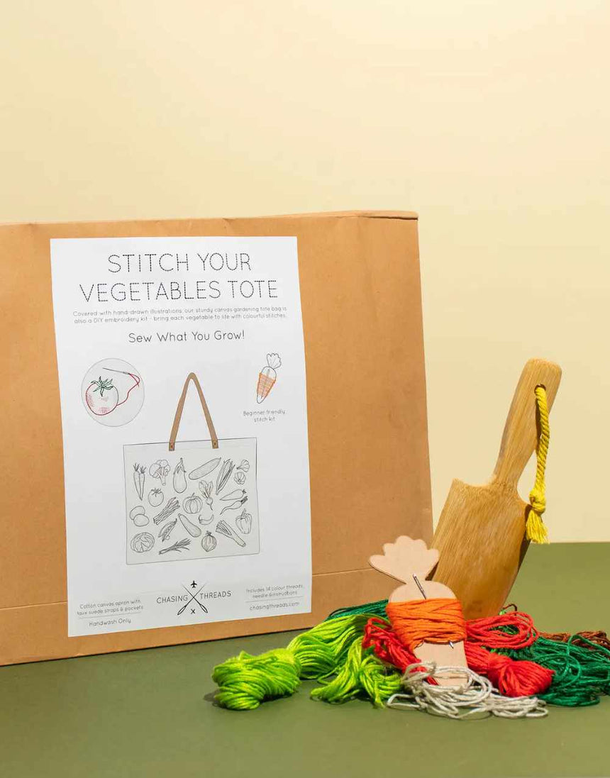 Chasing Threads Embroidery Stitch Your Vegetables Tote Bag, Chasing Threads 7141148594914