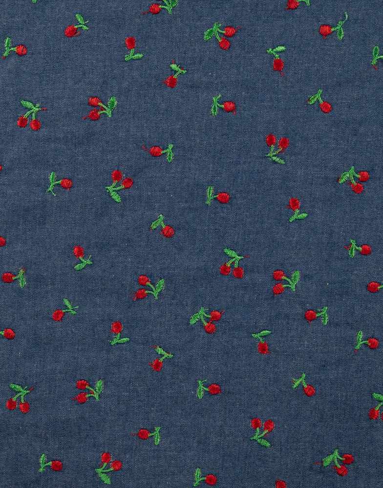 Cherry Embroidered Chambray Fabric