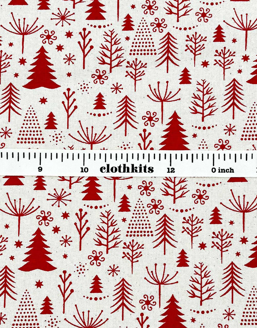 Nordic Red Christmas Trees on Natural Christmas Fabric