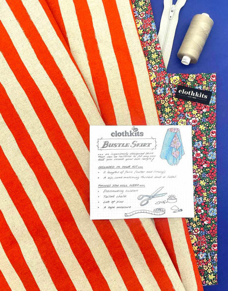 Clothkits Women's Kit Red / Stripe Bustle Skirt Ladies Dressmaking Kit, Echino & Liberty Fabrics 15064