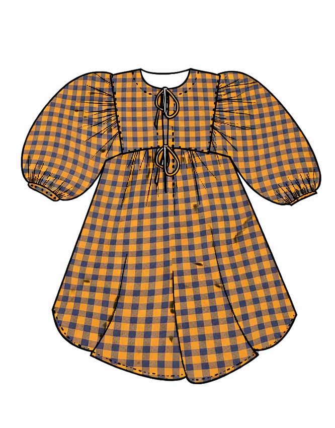 Gingham Vali Boho Smock Top Complete Dressmaking Kit, Pattern Fantastique