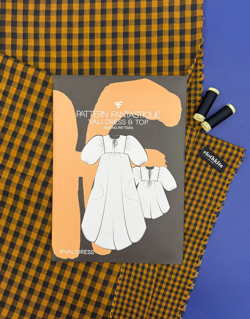 Gingham Vali Boho Smock Top Complete Dressmaking Kit, Pattern Fantastique