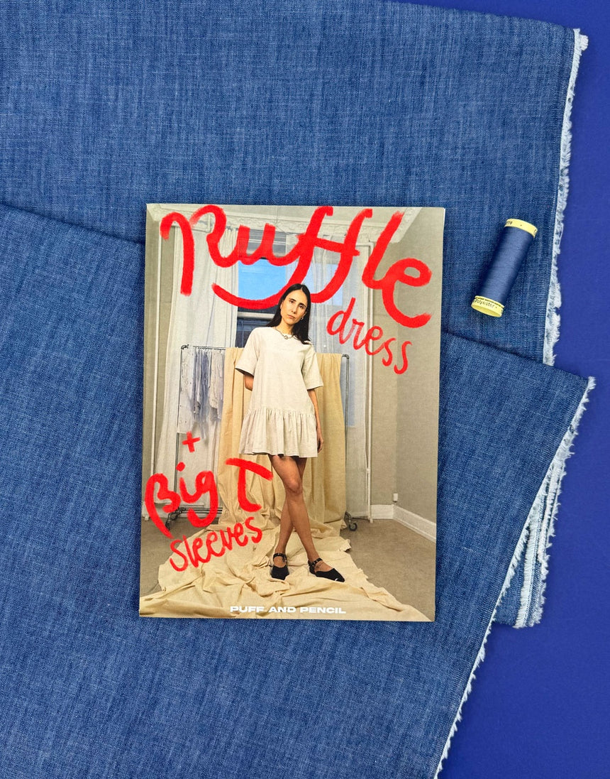 Slub Denim Ruffle Dress Complete Dressmaking Kit, Puff & Pencil