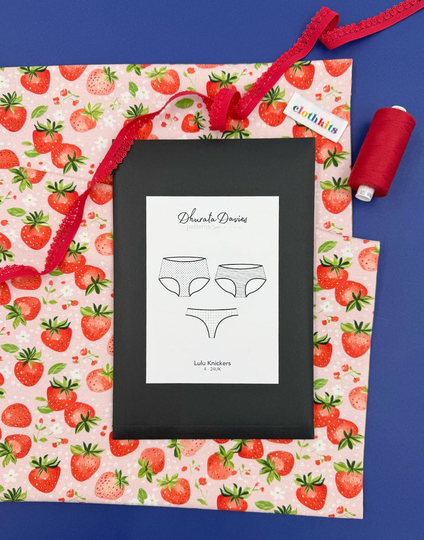 Lulu Knickers Complete Sewing Kit in Strawberry Picnic Jersey (Sizes 8–24)