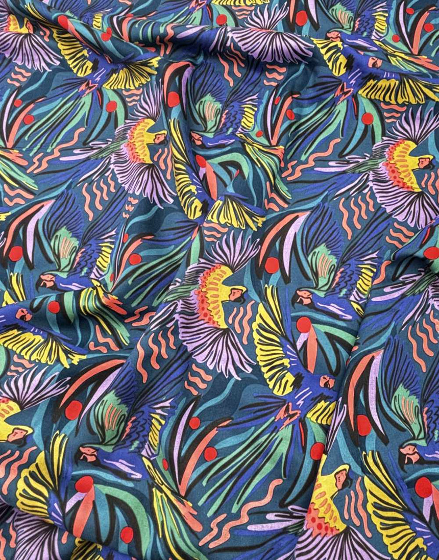 Jungle Birds Wildscape Rayon Fabric by Pip & Lo