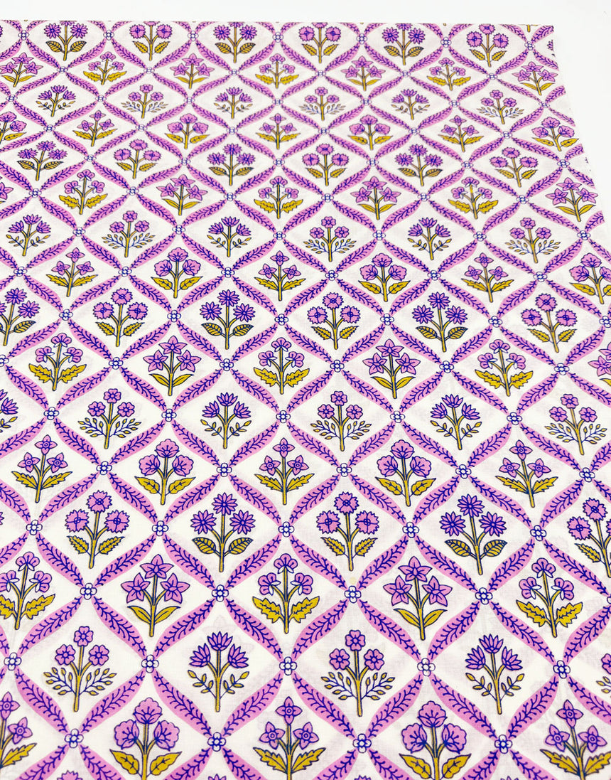Rose Jali Trellis, Indian Block Print Cotton Fabric