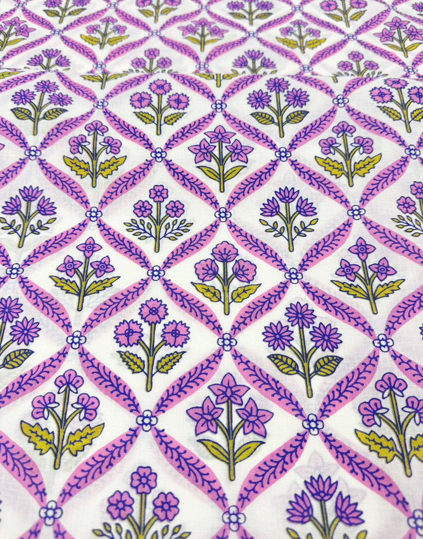 Rose Jali Trellis, Indian Block Print Cotton Fabric