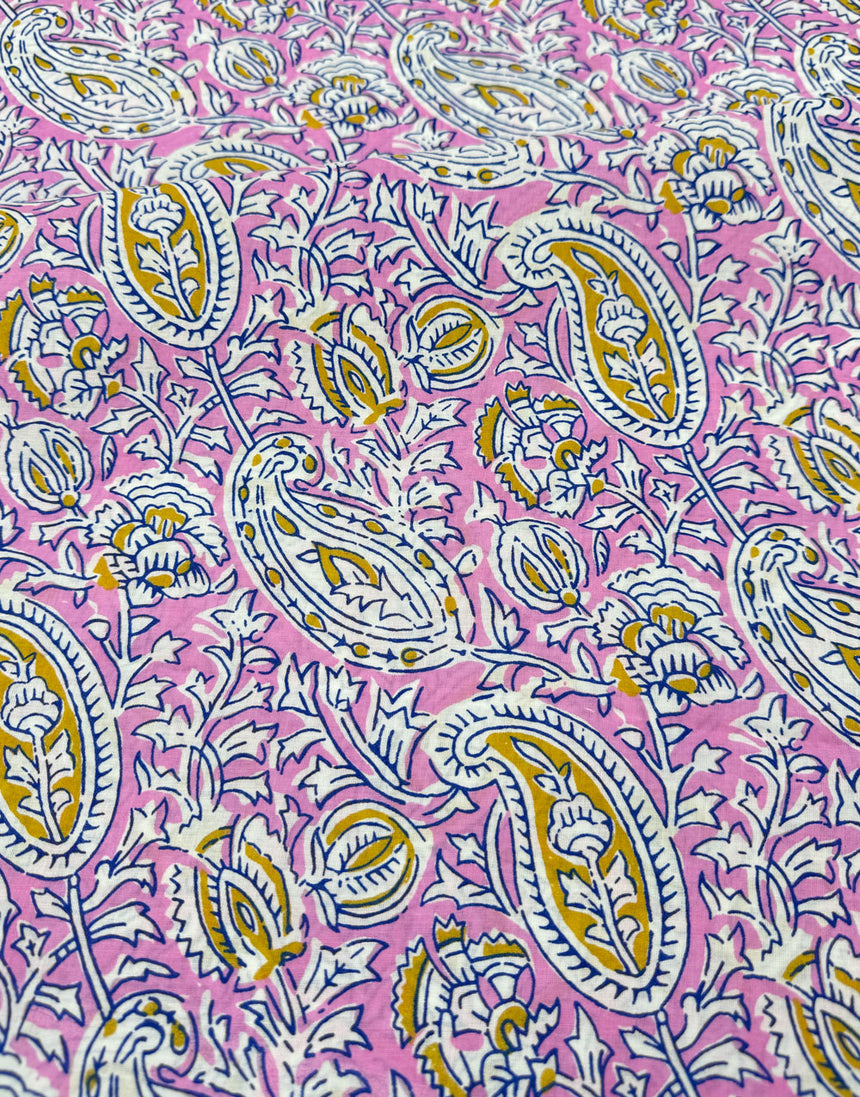 Pink Bel Paisley, Indian Block Print Cotton Fabric