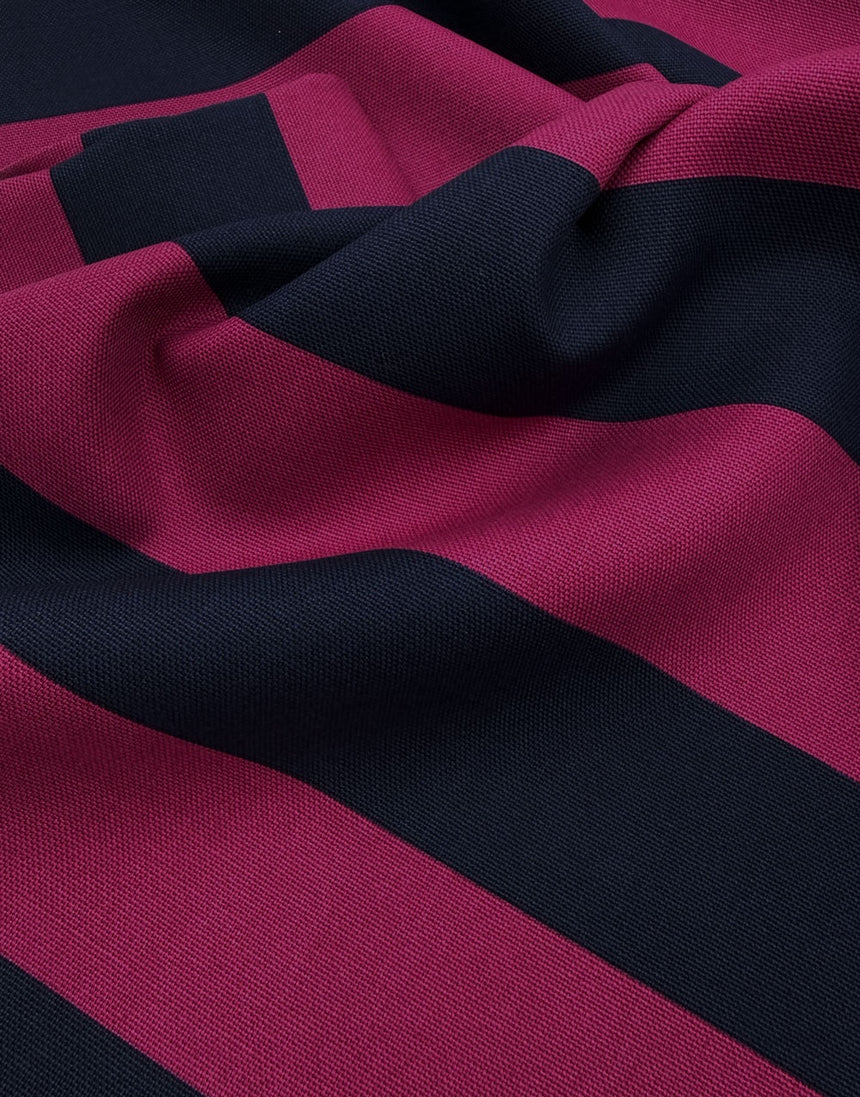 Navy & Berry Thick Striped Cotton Canvas Fabric