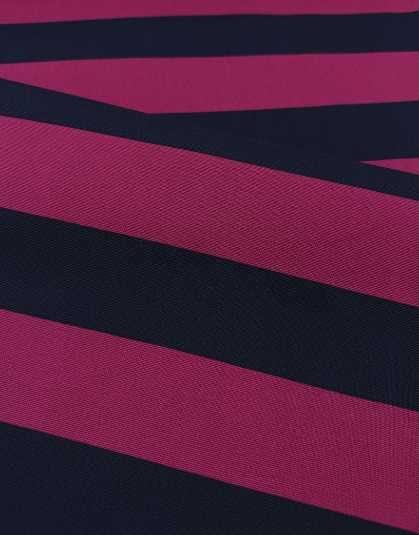 Navy & Berry Thick Striped Cotton Canvas Fabric