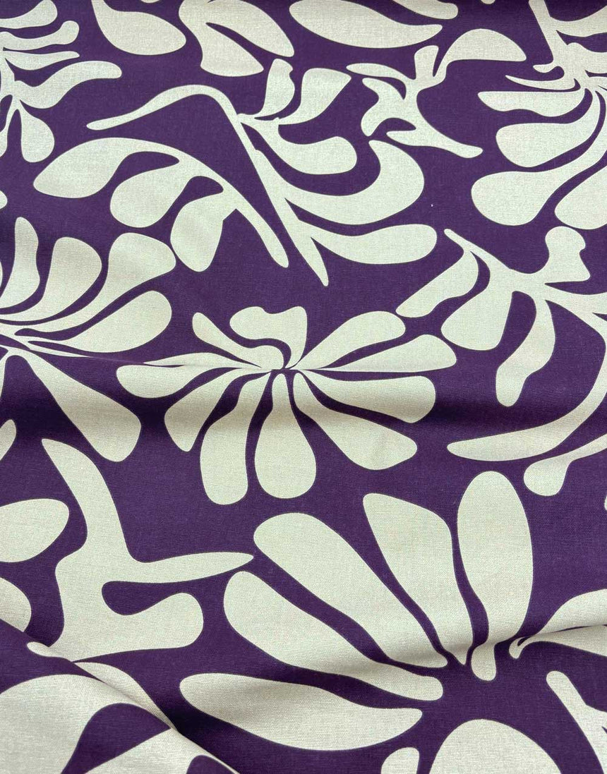 Dark Purple Vintage Leaves Cotton Canvas Fabric