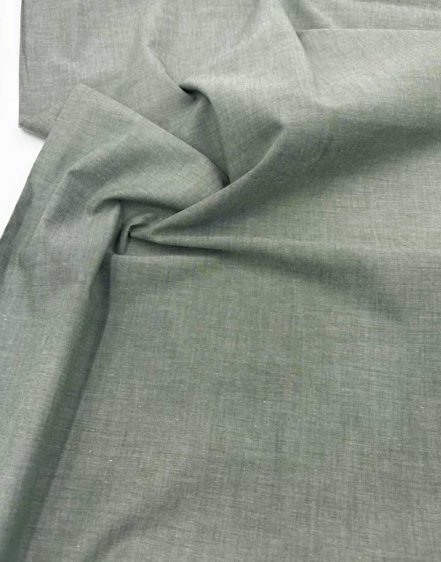 Bottle Green Yarn Dyed Cotton Chambray Fabric