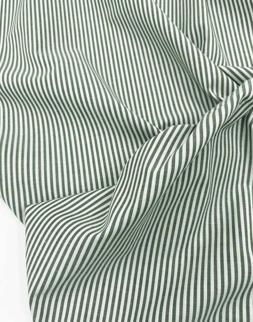 Bottle Green Stripe Yarn Dyed Cotton Fabric