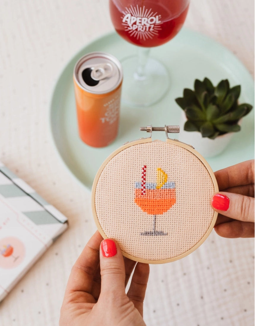 Aperol Cocktail Counted Cross Stitch Kit, Cotton Clara