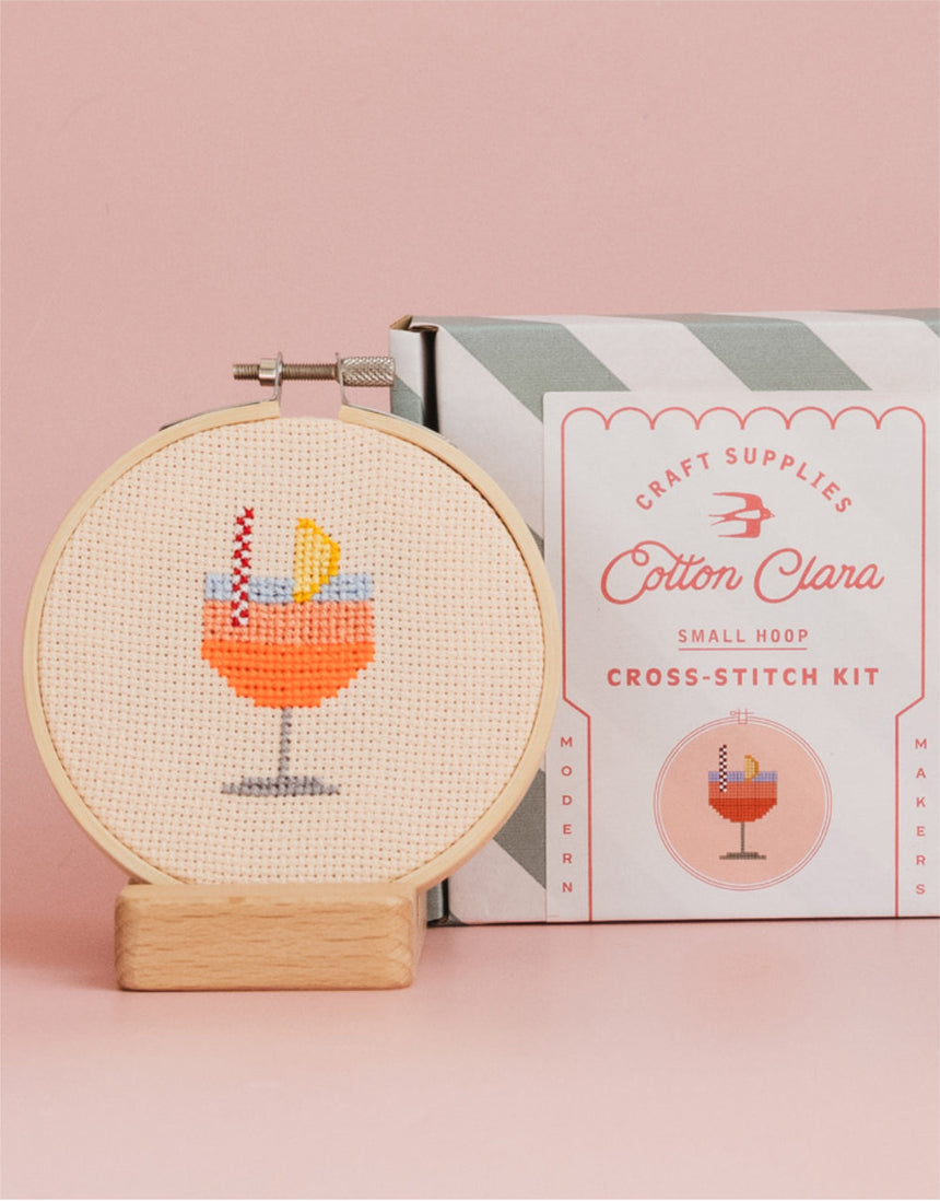 Aperol Cocktail Counted Cross Stitch Kit, Cotton Clara