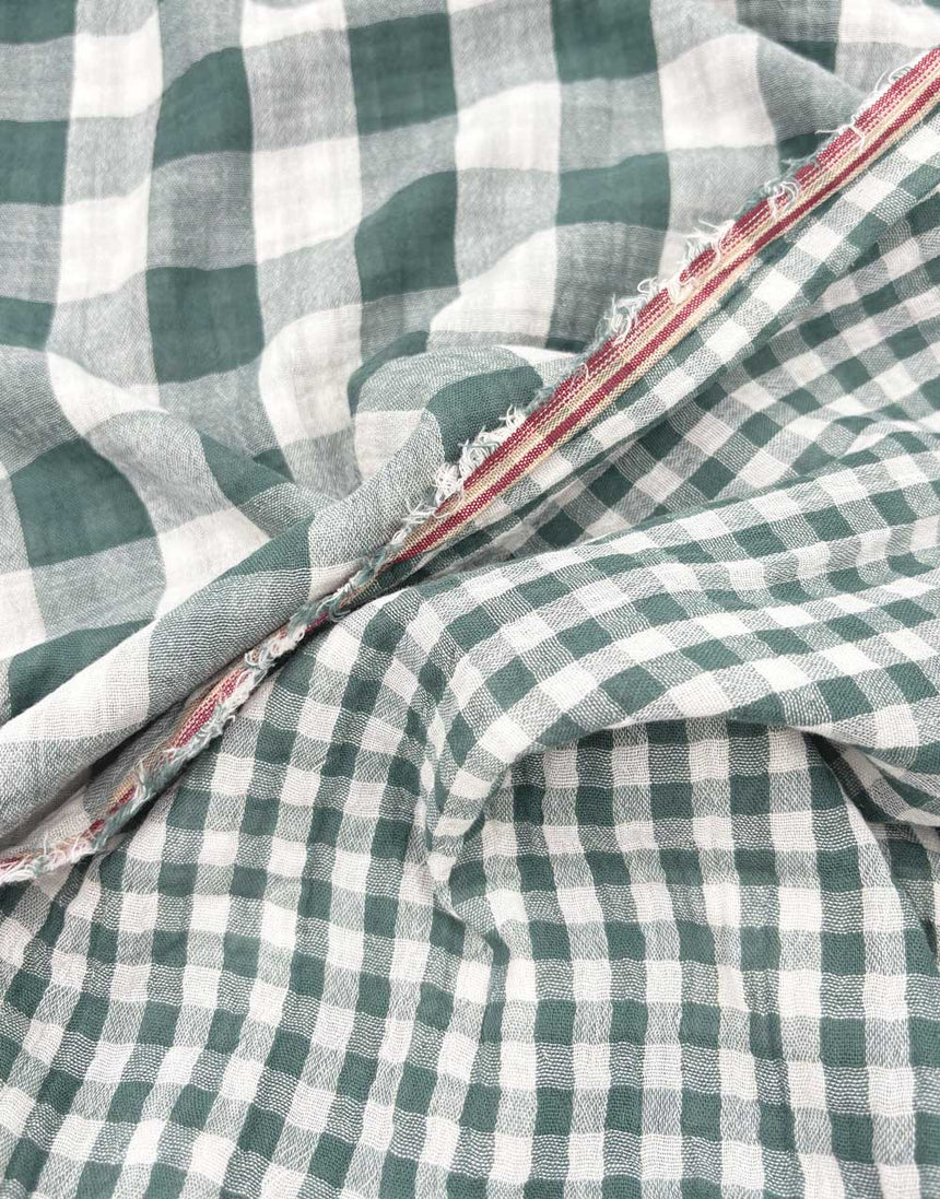 Green Check Double Sided Cotton Double Gauze Fabric