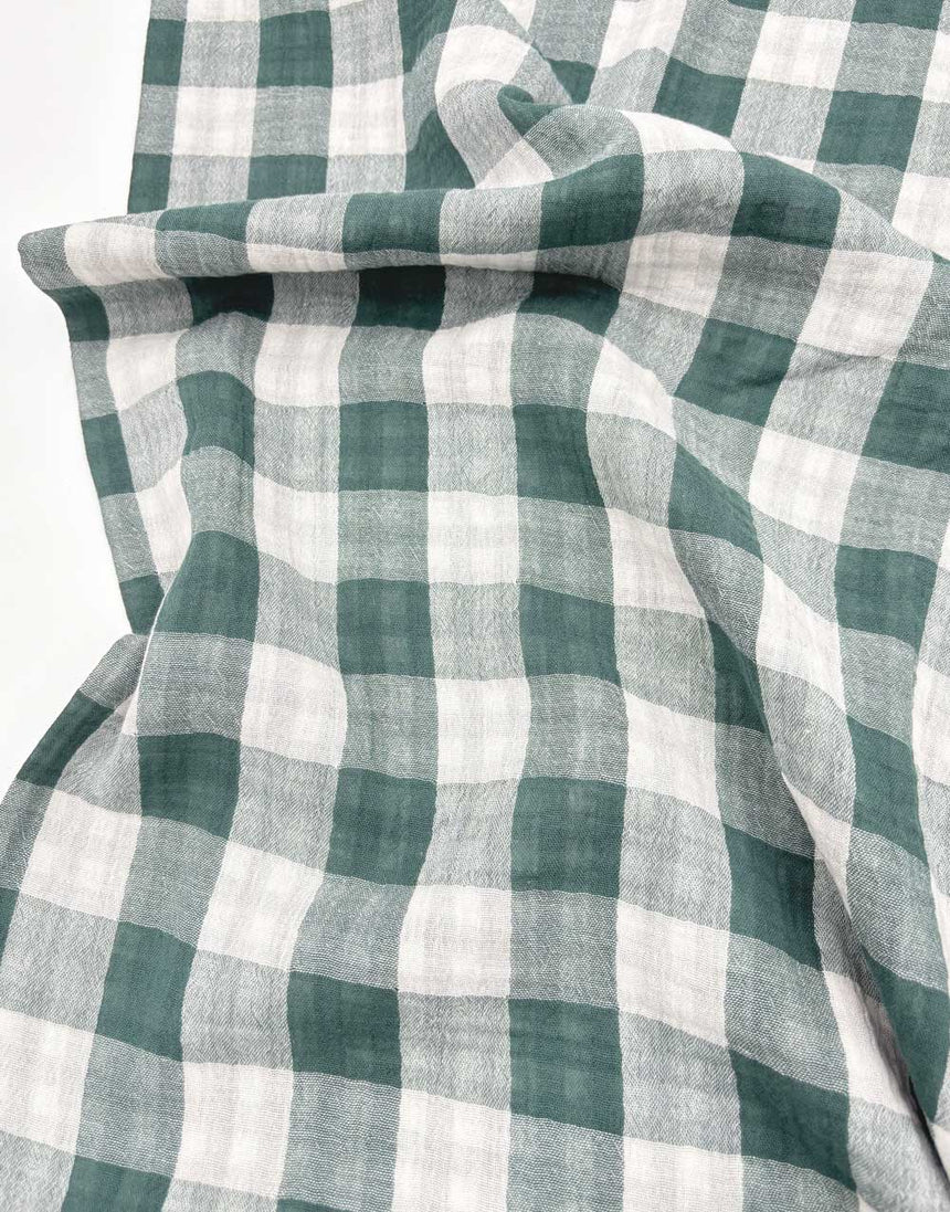 Green Check Double Sided Cotton Double Gauze Fabric