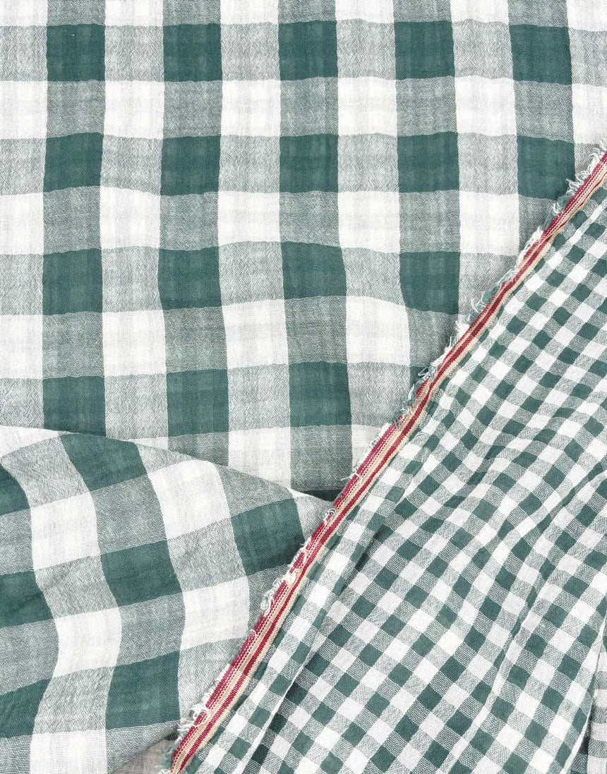 Green Check Double Sided Cotton Double Gauze Fabric