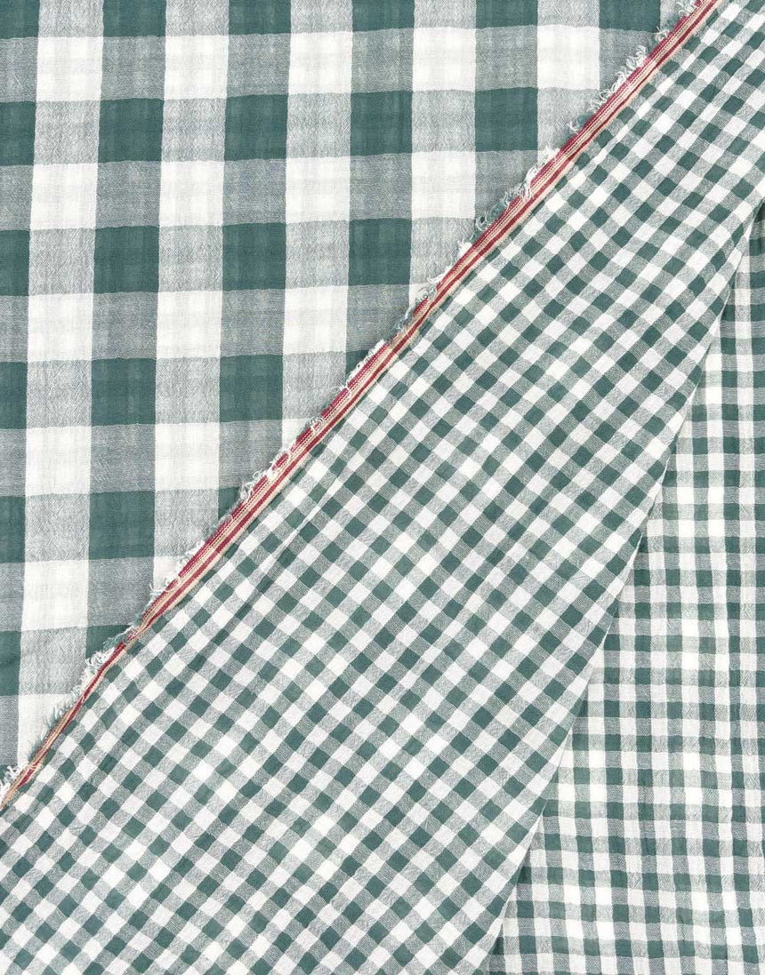 Green Check Double Sided Cotton Double Gauze Fabric