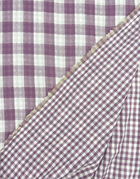 Mauve Check Double Sided Cotton Double Gauze Fabric