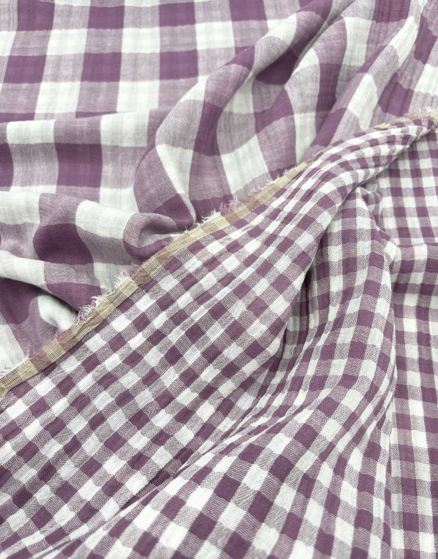 Mauve Check Double Sided Cotton Double Gauze Fabric