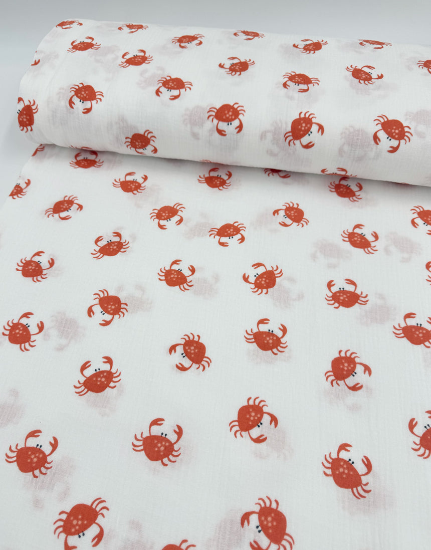 Organic GOTS Cotton Double Gauze Orange Crab Print