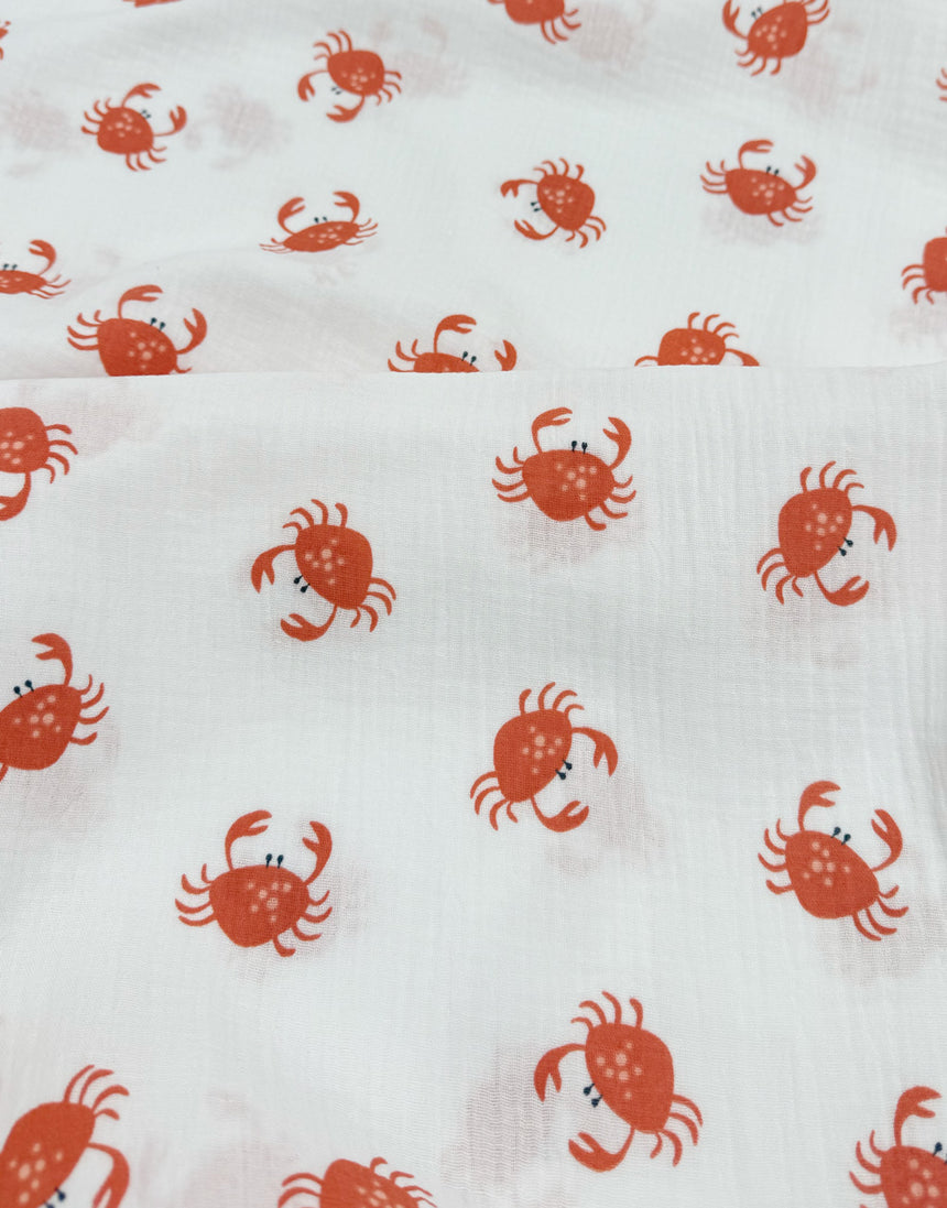 Organic GOTS Cotton Double Gauze Orange Crab Print