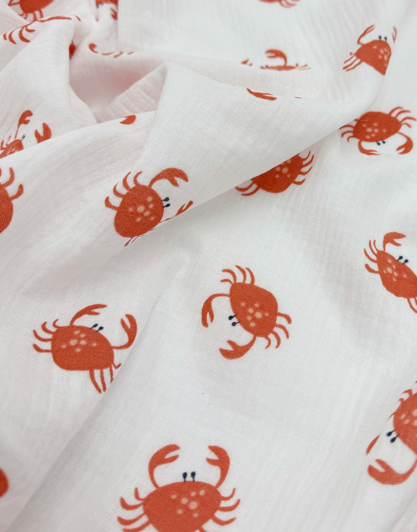 Organic GOTS Cotton Double Gauze Orange Crab Print