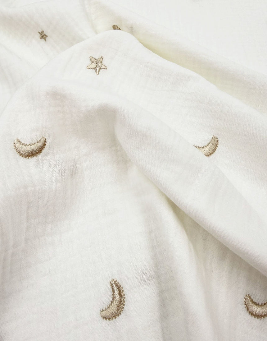 White Moonlight Embroidered Cotton Double Gauze Fabric