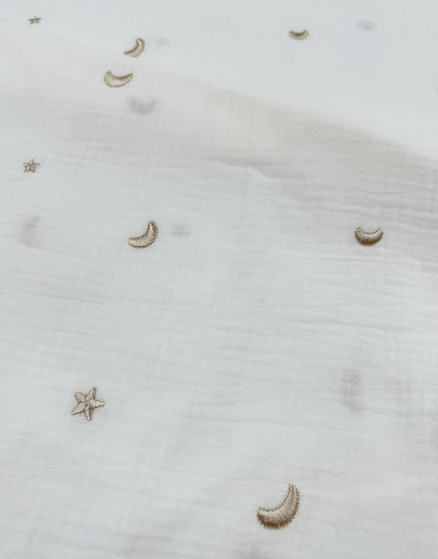 White Moonlight Embroidered Cotton Double Gauze Fabric