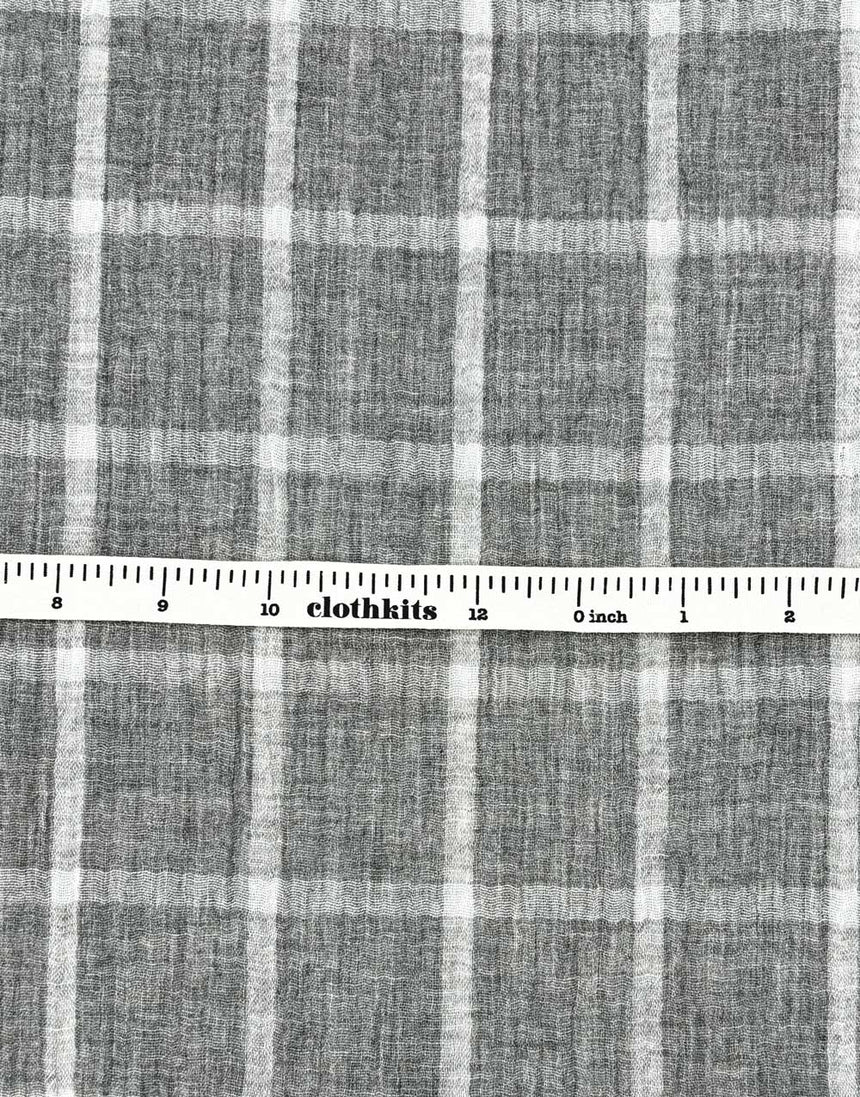 Grey Check Cotton Double Gauze Double Sided Fabric