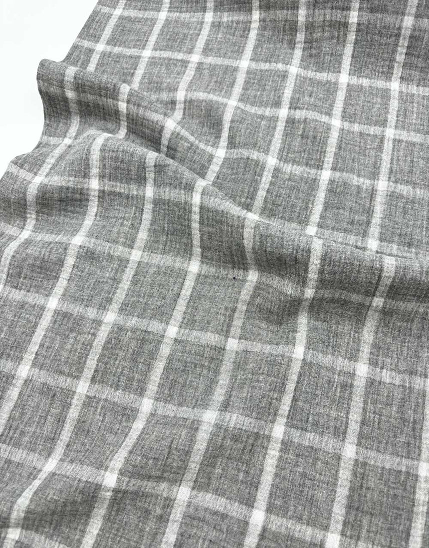 Grey Check Cotton Double Gauze Double Sided Fabric