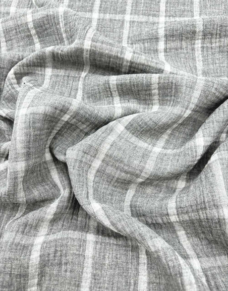 Grey Check Cotton Double Gauze Double Sided Fabric