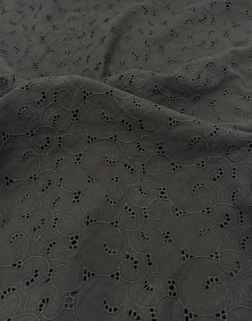 Black Swirl Embroidered Cotton Fabric