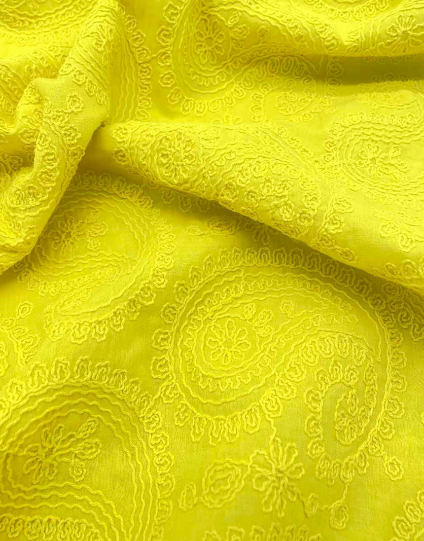 Not Specified Embroidered Cotton Yellow / Plain Yellow Ivy Paisley Embroidered Cotton Fabric 15032